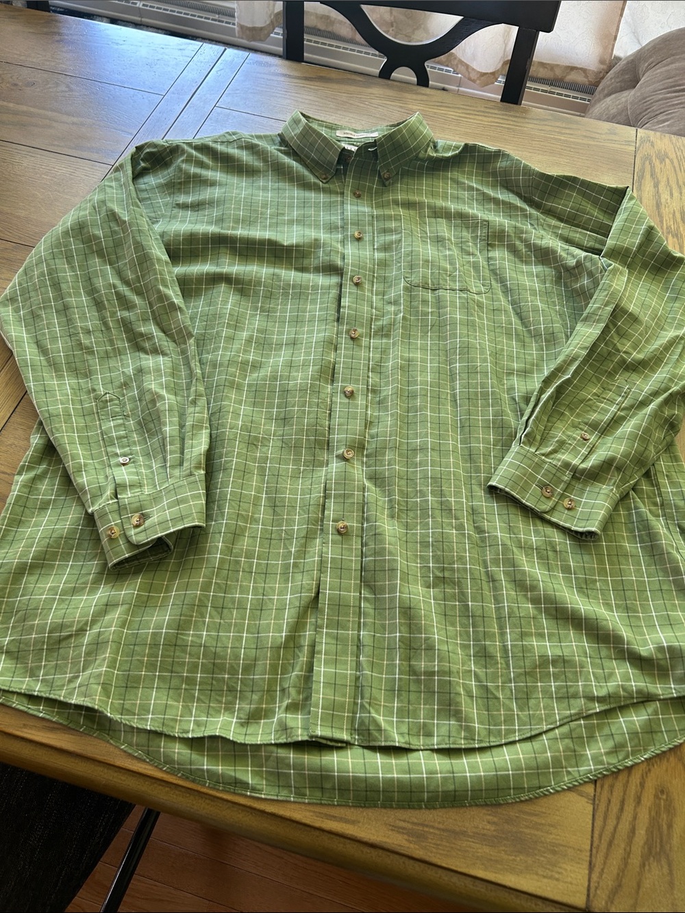 Men's Green Plaid L.l.Bean Long-Sleeve Button-Down Shirt size XXL-T
